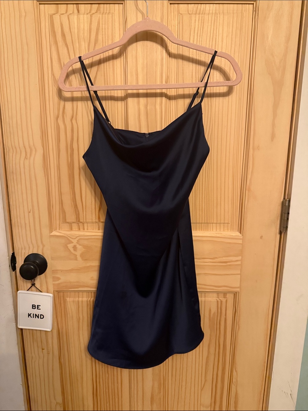 Urban Outfitters Satin Cowl Neck Slip Dress - Navy